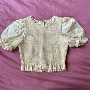 Aritzia Wilfred Ruched Butter Yellow Bubble Sleeve Top Medium